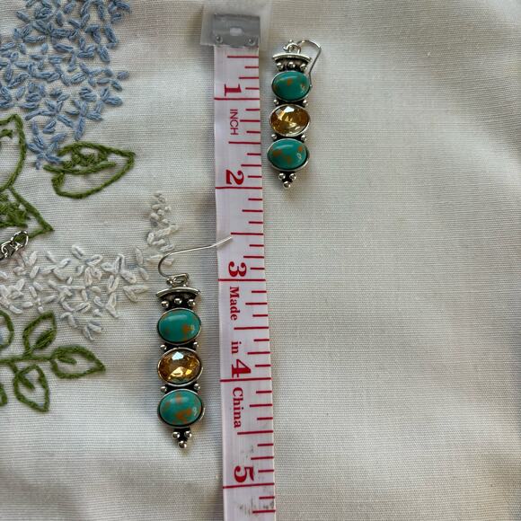 Retro Style Faux Turquoise and Rhinestone Earrings Southwest - Picture 4 of 5
